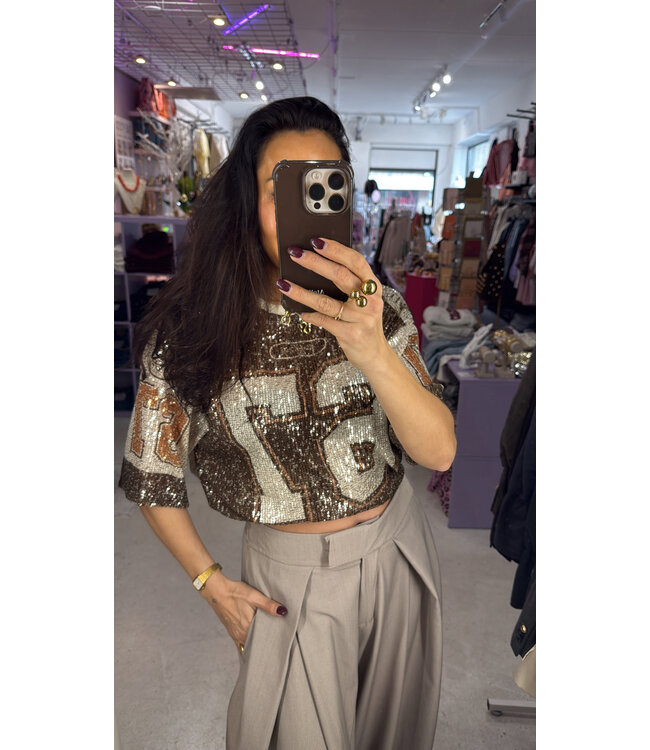 League Sequin Shirt - Brown/Orange