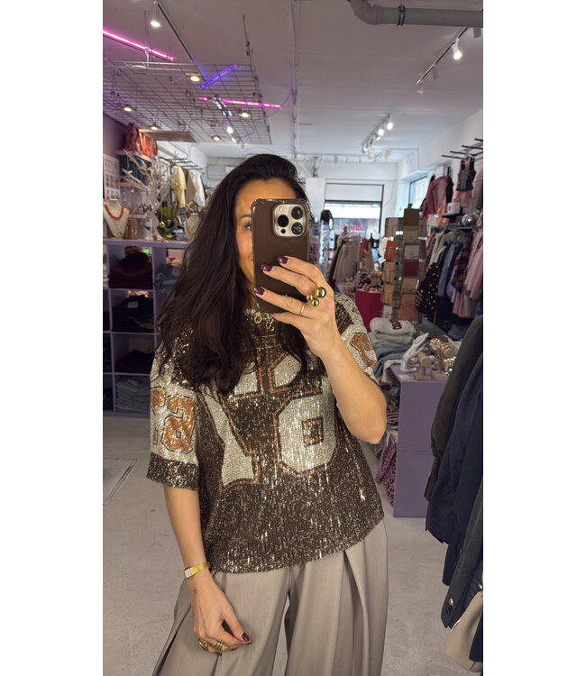 League Sequin Shirt - Brown/Orange