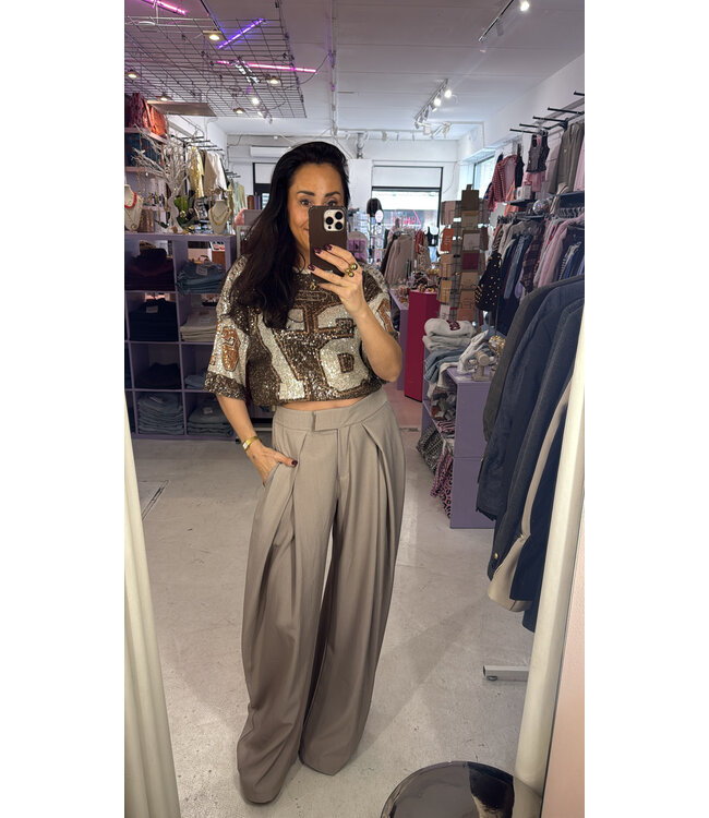 Elise Wide Leg Pants - Beige