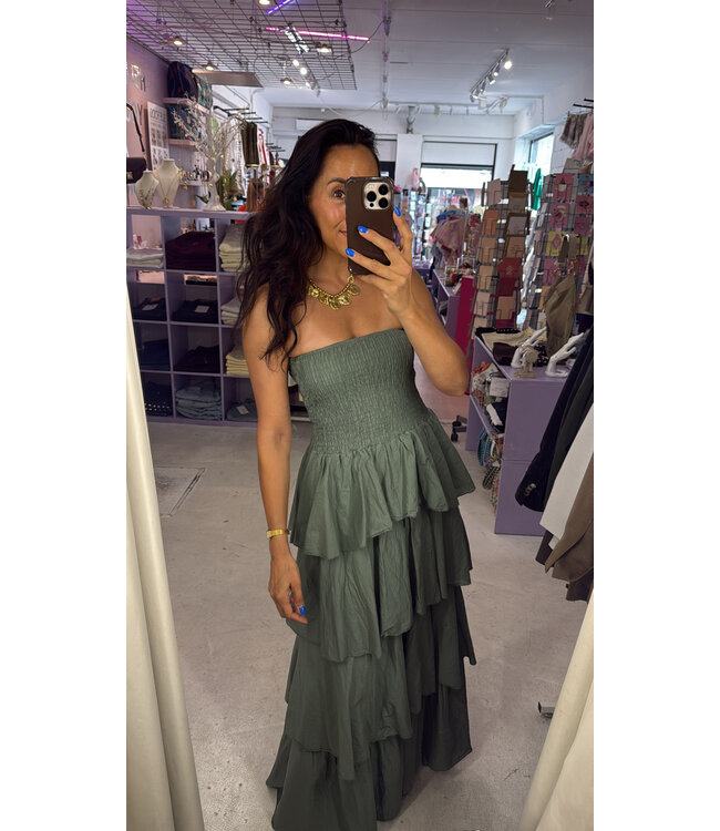 Flair Strapless Dress - Green