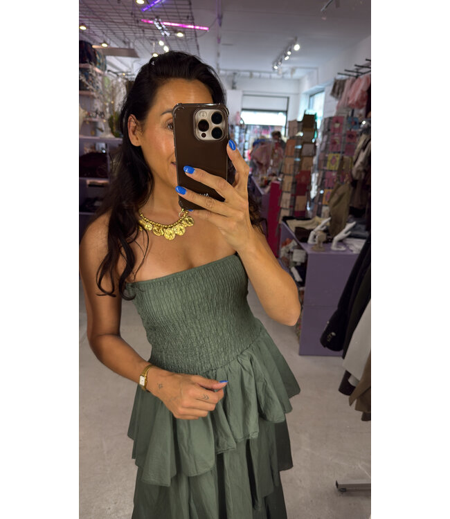 Flair Strapless Dress - Green