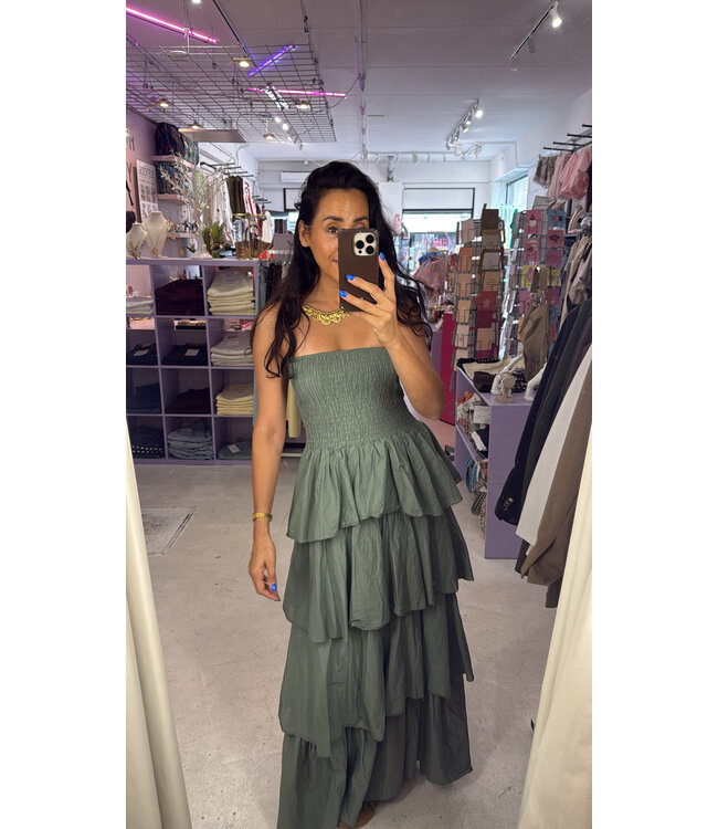Flair Strapless Dress - Green