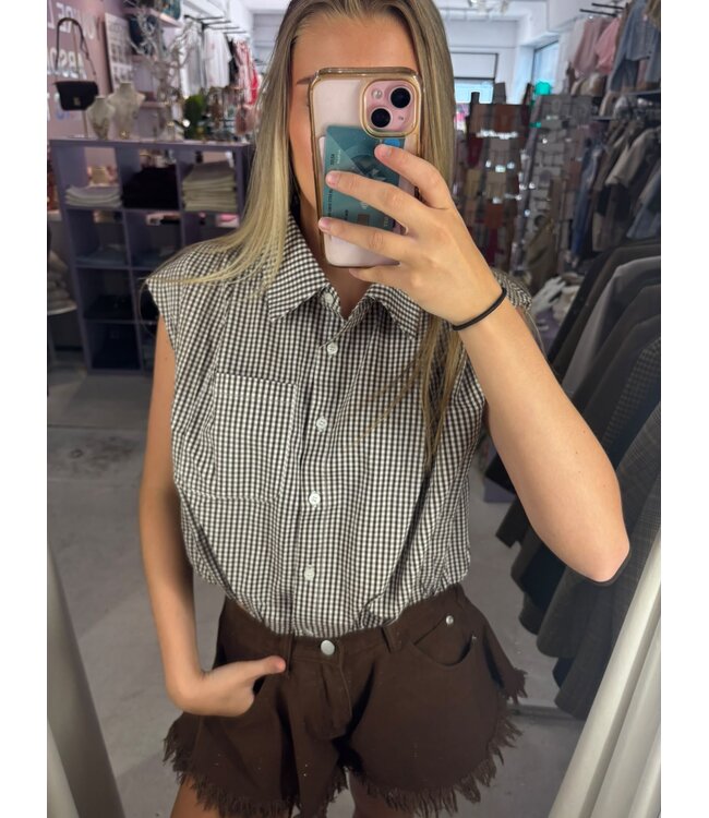 Bardot Check Blouse - Brown/White