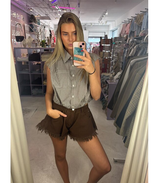 Bardot Check Blouse - Brown/White