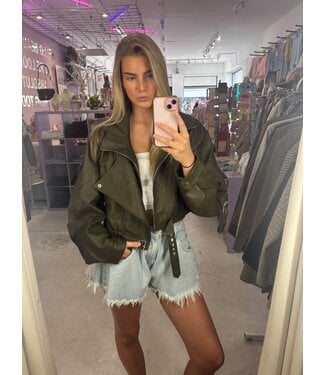 Blair Bomber Jacket - Army Green Vegan Leather