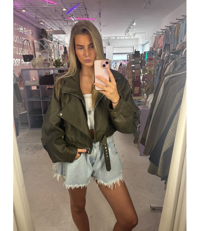 Blair Bomber Jacket - Army Green Vegan Leather