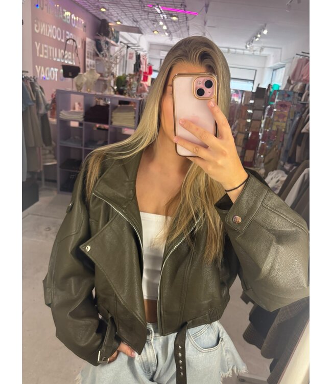 Blair Bomber Jacket - Army Green Vegan Leather
