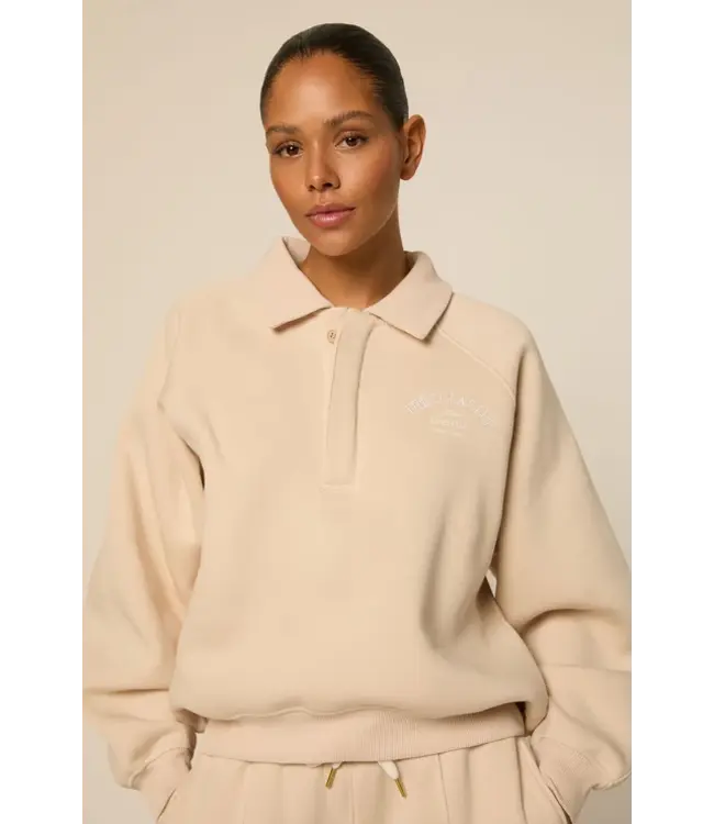 The Lola Club Ebony Polo Sweater - Oatmilk