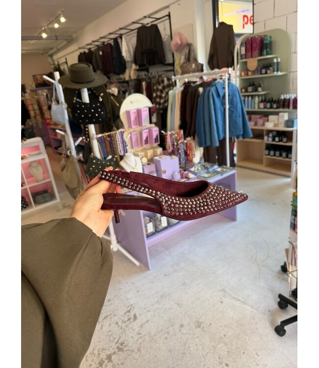 Ravelle Stud Slingbacks - Burgundy/Silver