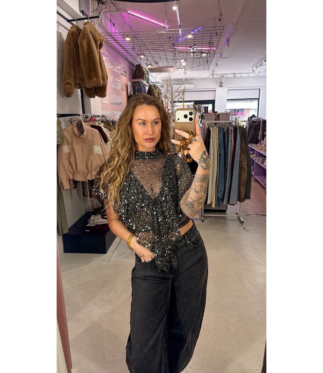 Ziva Top - Black Glitter