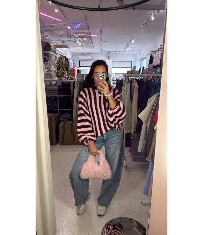 Lou Lou Knit Oversized - Bordeaux/Pink stripe