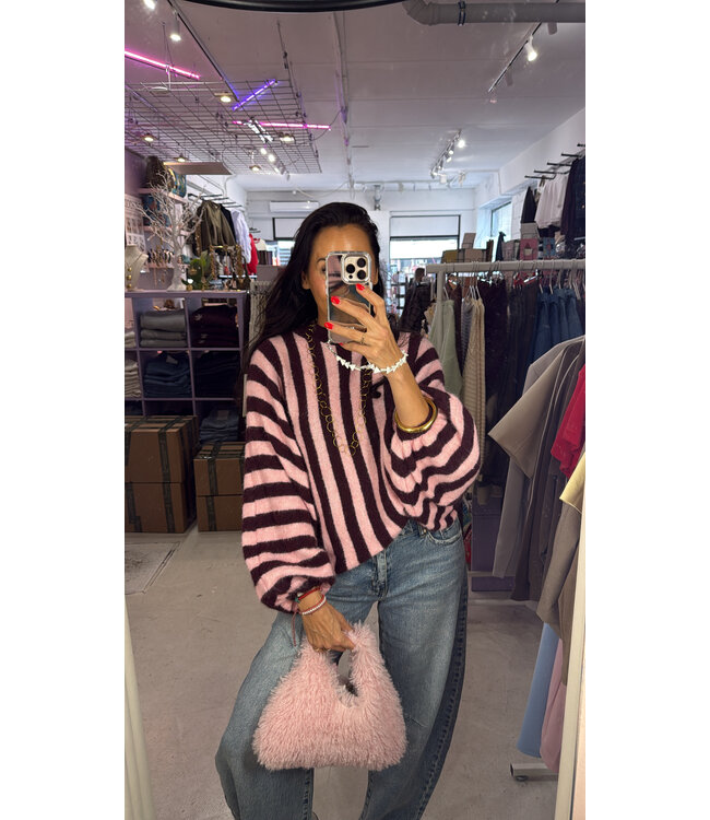 Lou Lou Knit Oversized - Bordeaux/Pink stripe