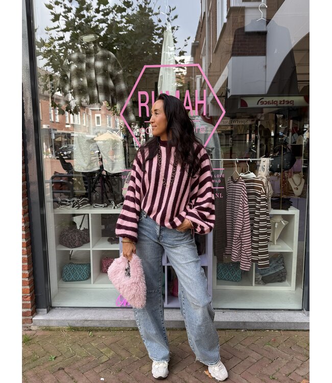 Lou Lou Knit Oversized - Bordeaux/Pink stripe