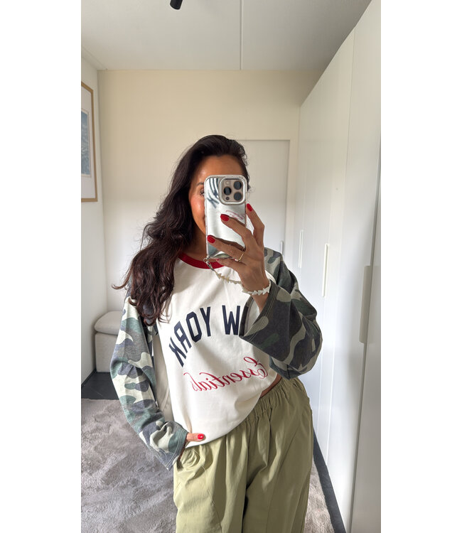 NY Essentials Long sleeve - Camo Green/offwhite