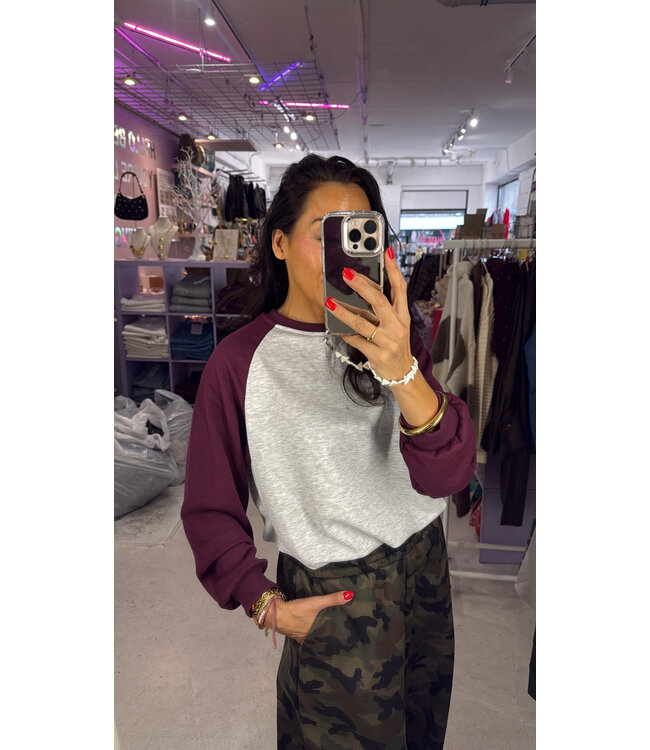 Essential Cropped Long sleeve - Burgundy/Grey