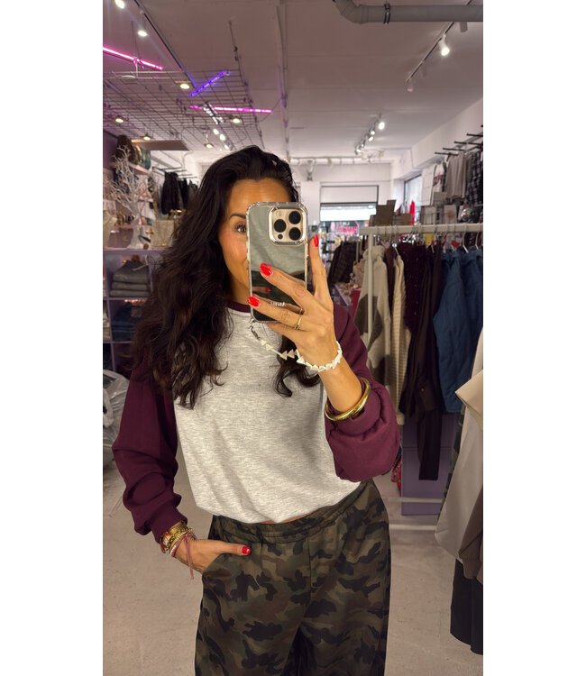 Essential Cropped Long sleeve - Burgundy/Grey