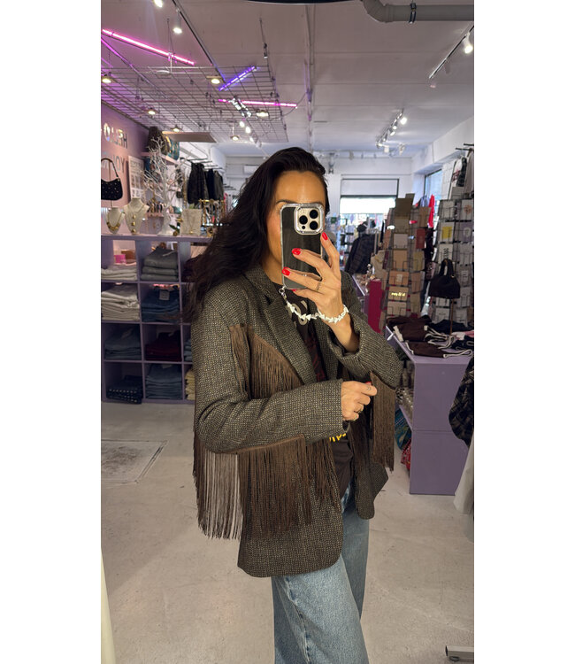 Camden Fringe Blazer - Brown Tweed