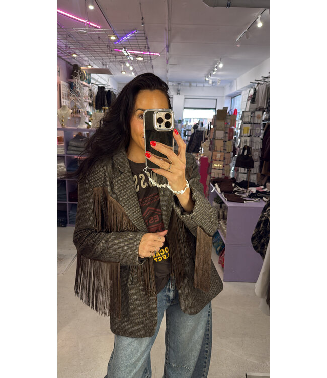 Camden Fringe Blazer - Brown Tweed