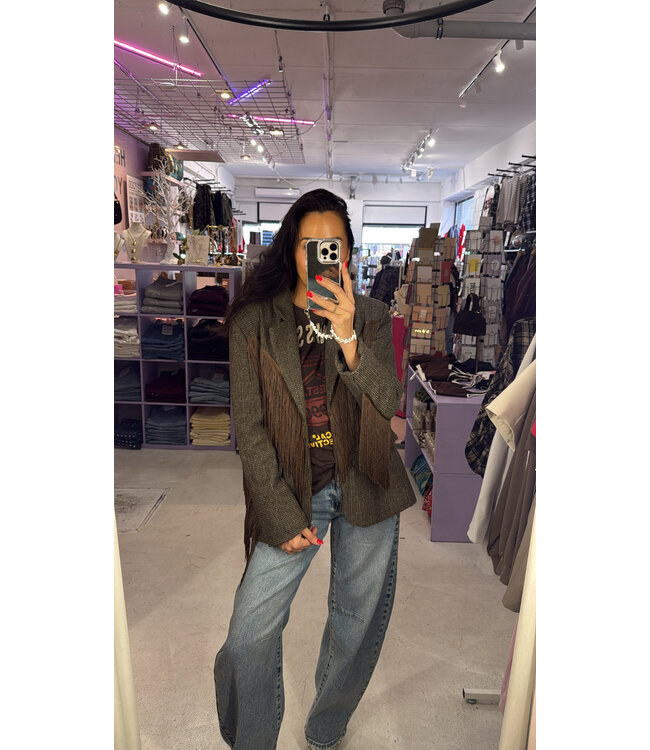 Camden Fringe Blazer - Brown Tweed