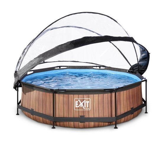 EXIT Toys zwembad Wood ø300x76cm met overkapping en filterpomp