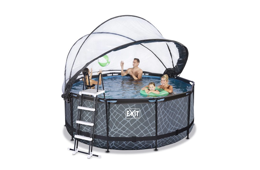 EXIT Toys zwembad Stone ø450x122cm met warmtepomp overkapping en zandfilterpomp