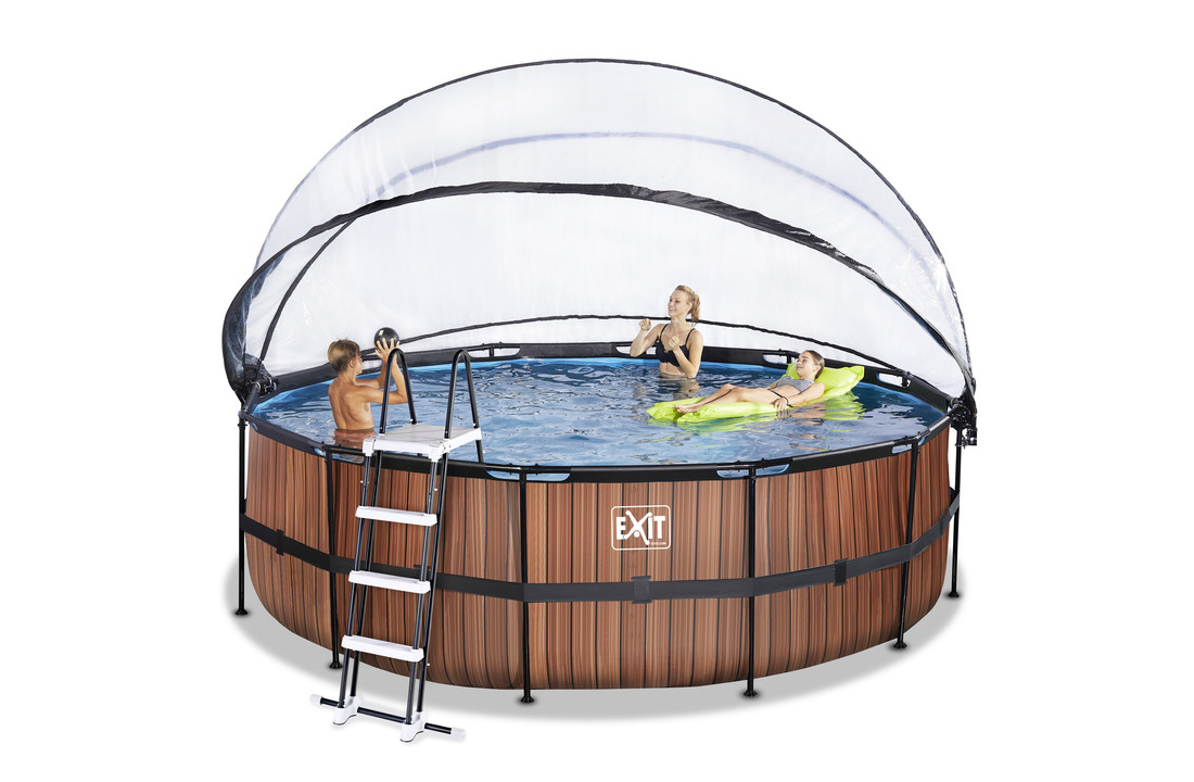 EXIT Toys zwembad Wood ø360x122cm met warmtepomp overkapping en zandfilterpomp