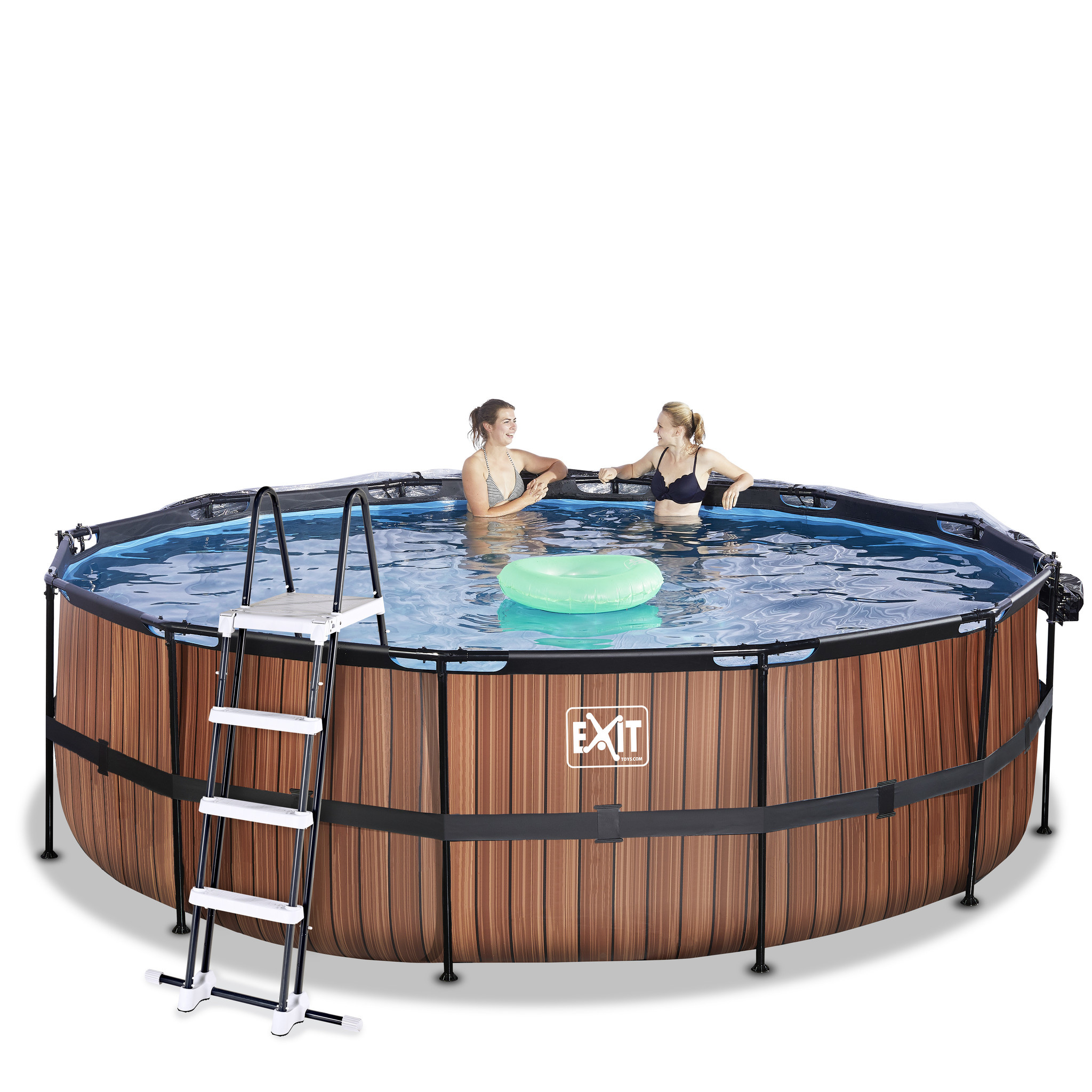 EXIT Toys zwembad Wood ø360x122cm met warmtepomp overkapping en zandfilterpomp