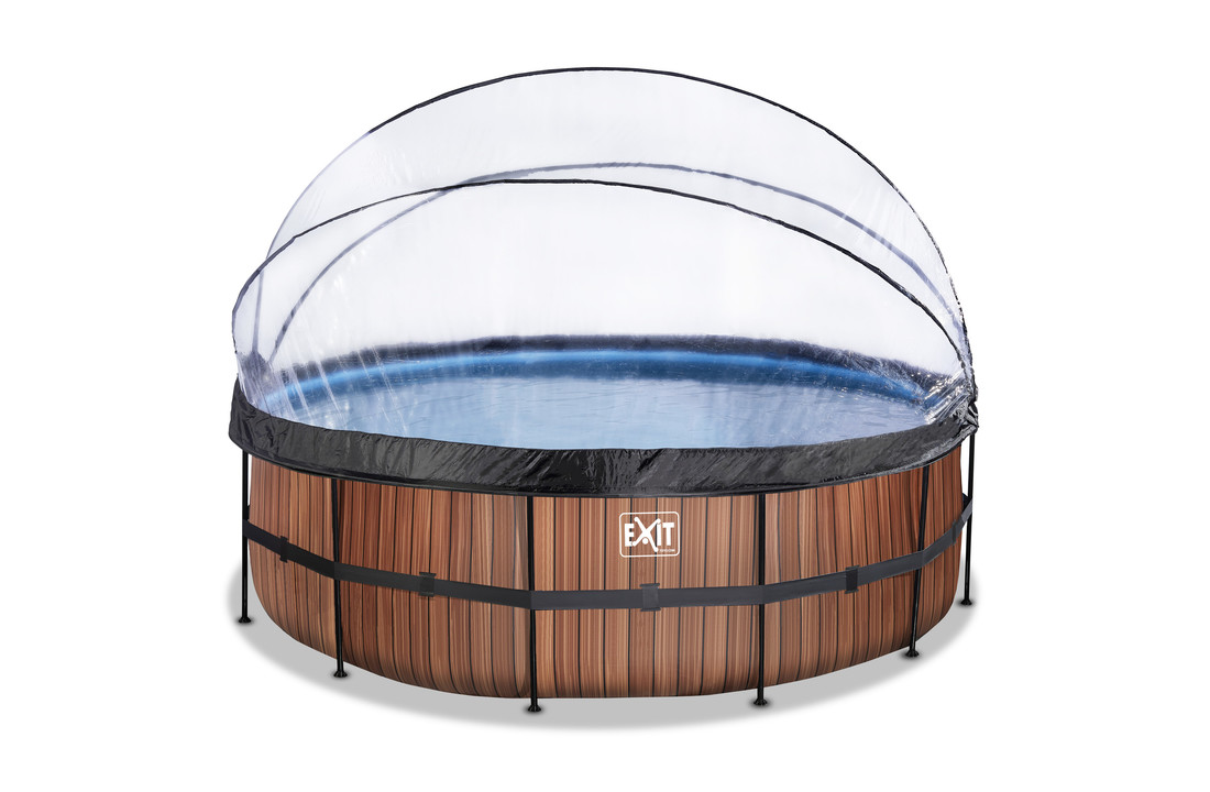 EXIT Toys zwembad Wood ø360x122cm met warmtepomp overkapping en zandfilterpomp