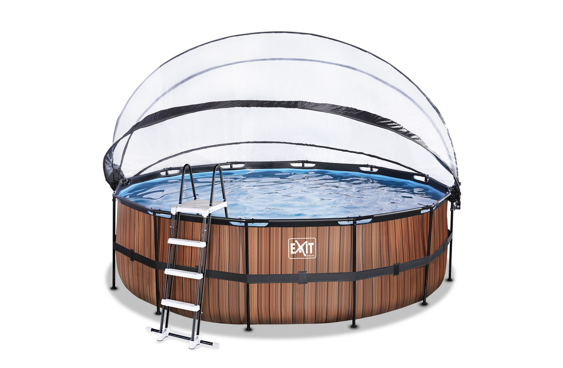 EXIT Toys zwembad Wood ø360x122cm met warmtepomp overkapping en zandfilterpomp