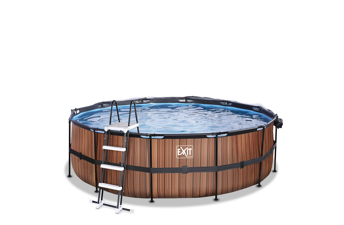 EXIT Toys zwembad Wood ø360x122cm met warmtepomp overkapping en zandfilterpomp