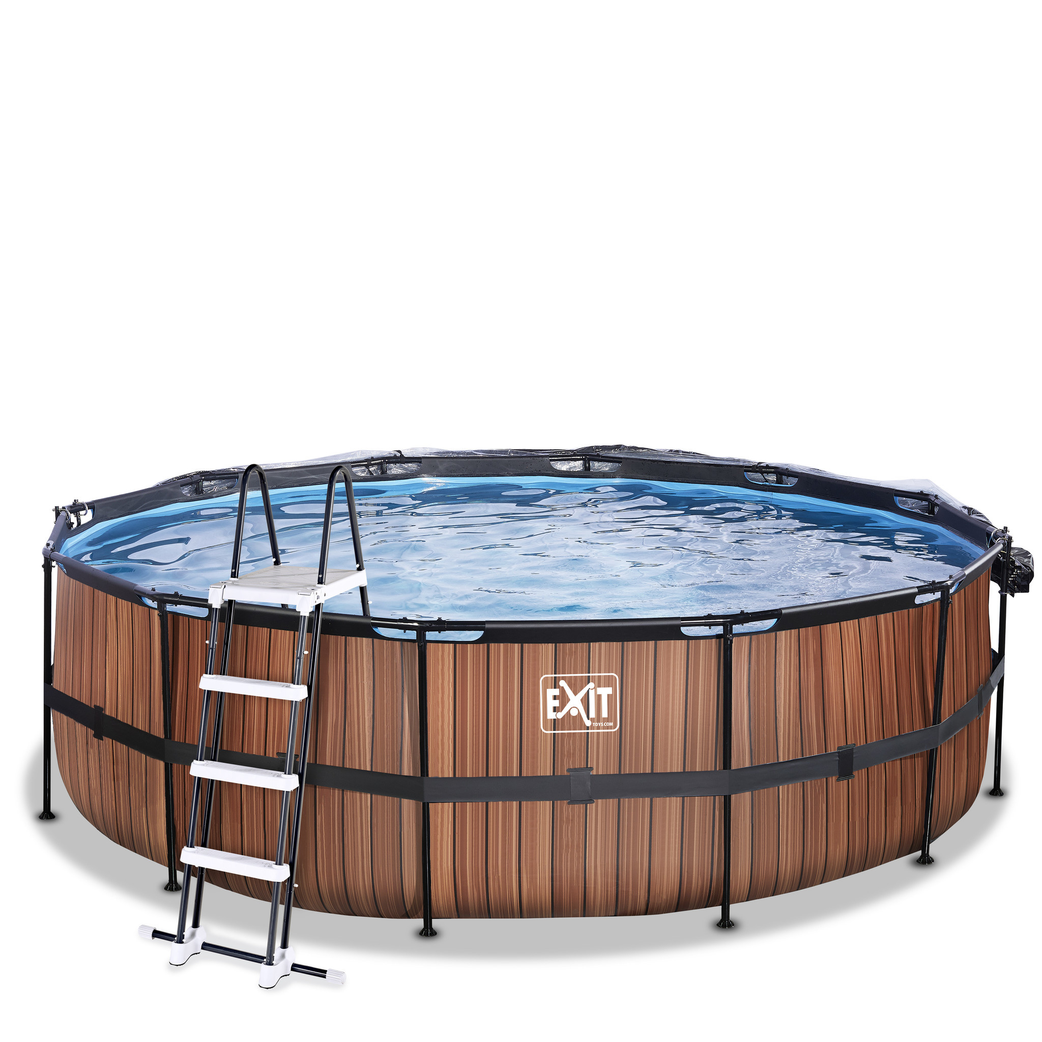 EXIT Toys zwembad Wood ø360x122cm met warmtepomp overkapping en zandfilterpomp