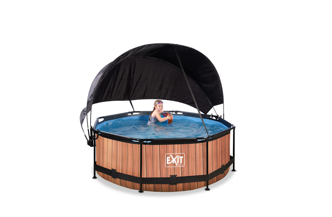 EXIT Toys zwembad Wood ø244x76cm met schaduwdoek en filterpomp