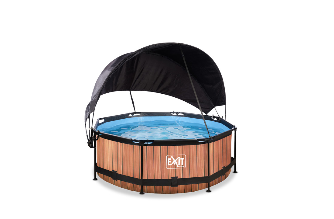 EXIT Toys zwembad Wood ø244x76cm met schaduwdoek en filterpomp