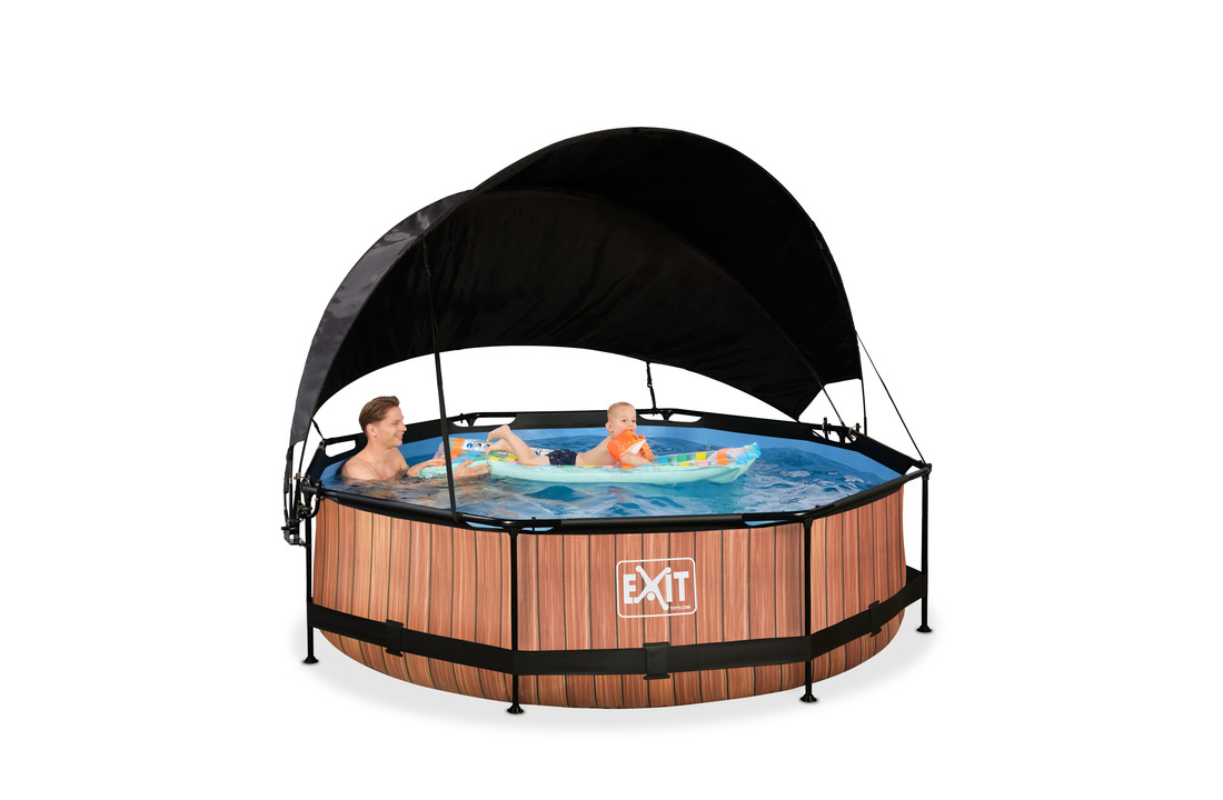 EXIT Toys zwembad Wood ø300x76cm met schaduwdoek en filterpomp