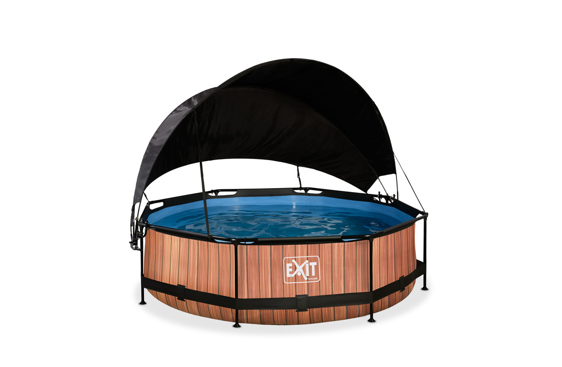 EXIT Toys zwembad Wood ø300x76cm met schaduwdoek en filterpomp