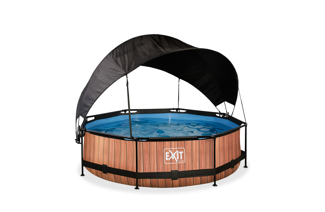 EXIT Toys zwembad Wood ø300x76cm met schaduwdoek en filterpomp