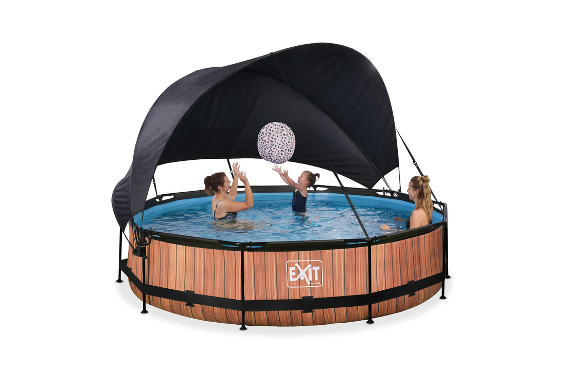 EXIT Toys zwembad Wood ø360x76cm met schaduwdoek en filterpomp