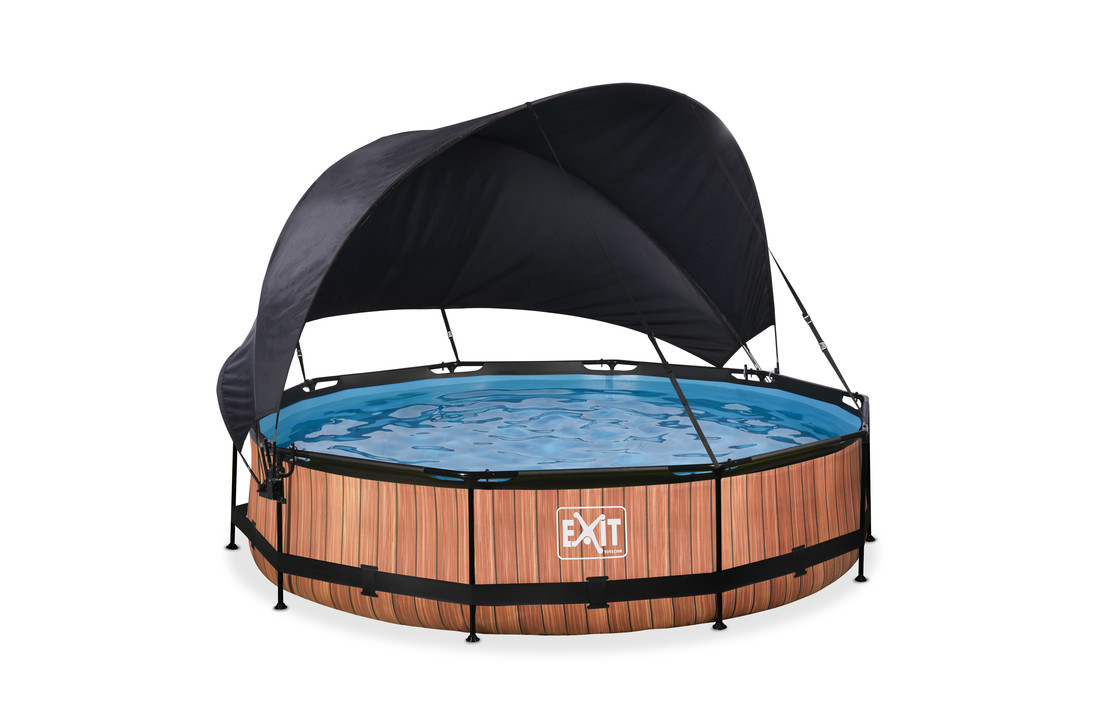 EXIT Toys zwembad Wood ø360x76cm met schaduwdoek en filterpomp