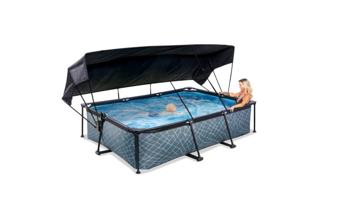 EXIT Toys zwembad Stone 300x200x65cm met schaduwdoek en filterpomp
