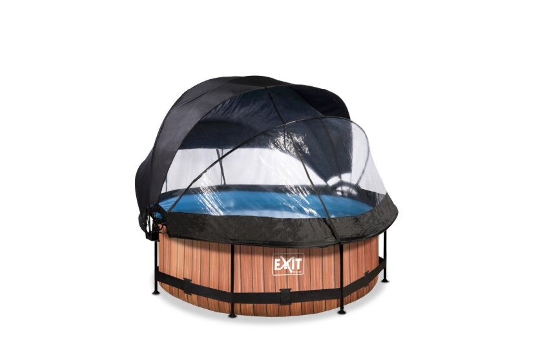 EXIT Toys zwembad Wood ø244x76cm met overkapping, schaduwdoek en filterpomp