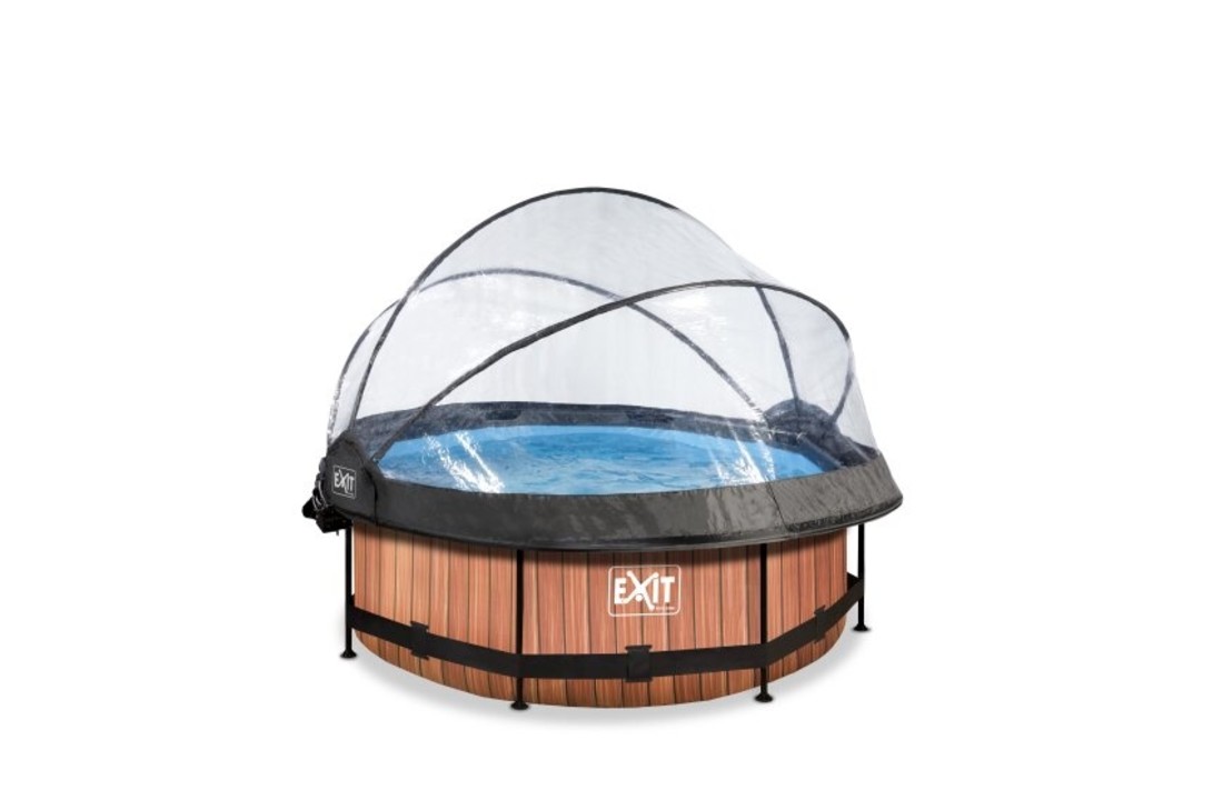EXIT Toys zwembad Wood ø244x76cm met overkapping, schaduwdoek en filterpomp