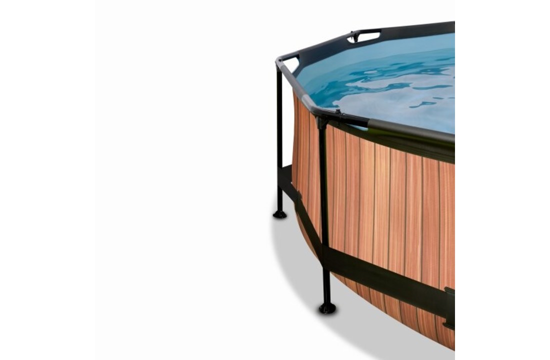 EXIT Toys zwembad Wood ø244x76cm met overkapping, schaduwdoek en filterpomp