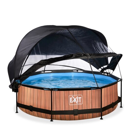 EXIT Toys zwembad Wood ø300x76cm met overkapping, schaduwdoek en filterpomp