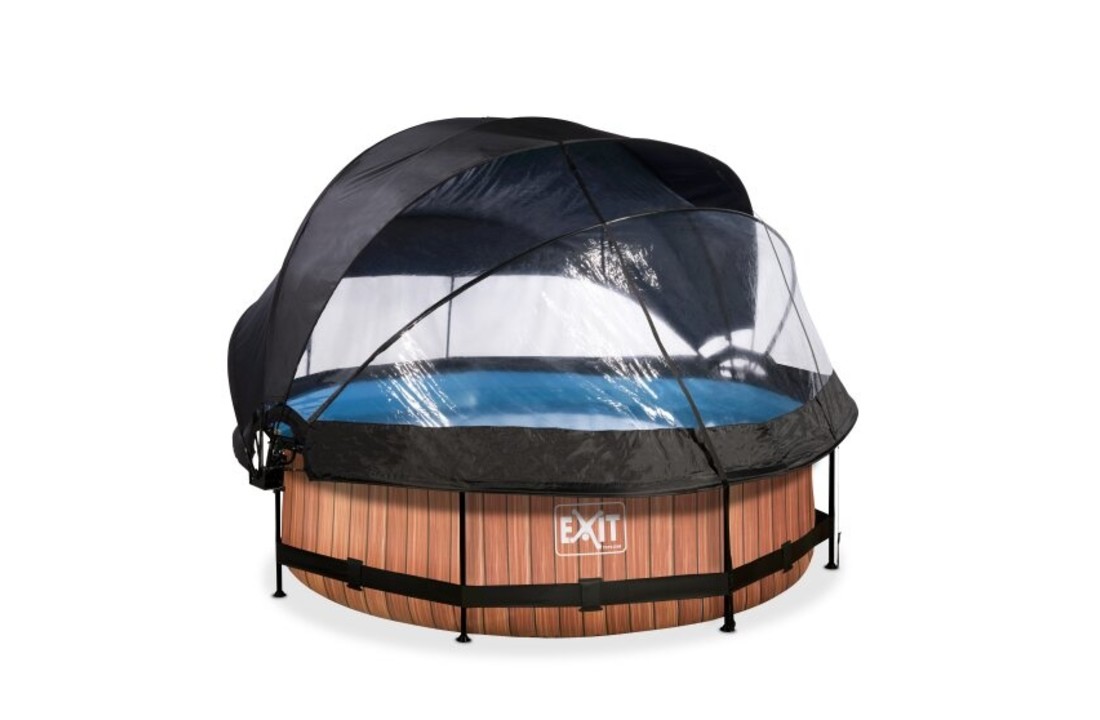 EXIT Toys zwembad Wood ø300x76cm met overkapping, schaduwdoek en filterpomp