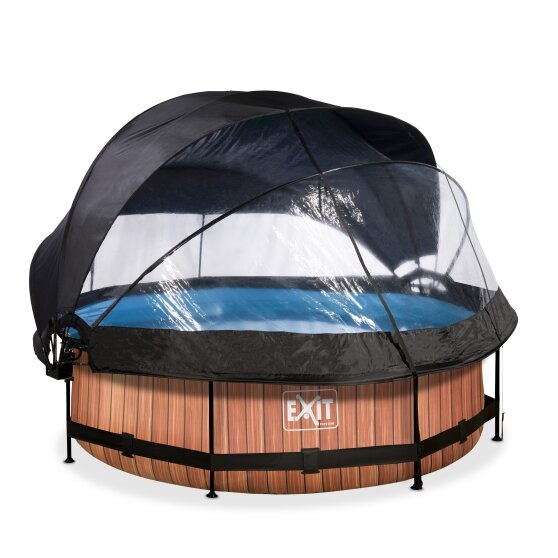 EXIT Toys zwembad Wood ø300x76cm met overkapping, schaduwdoek en filterpomp
