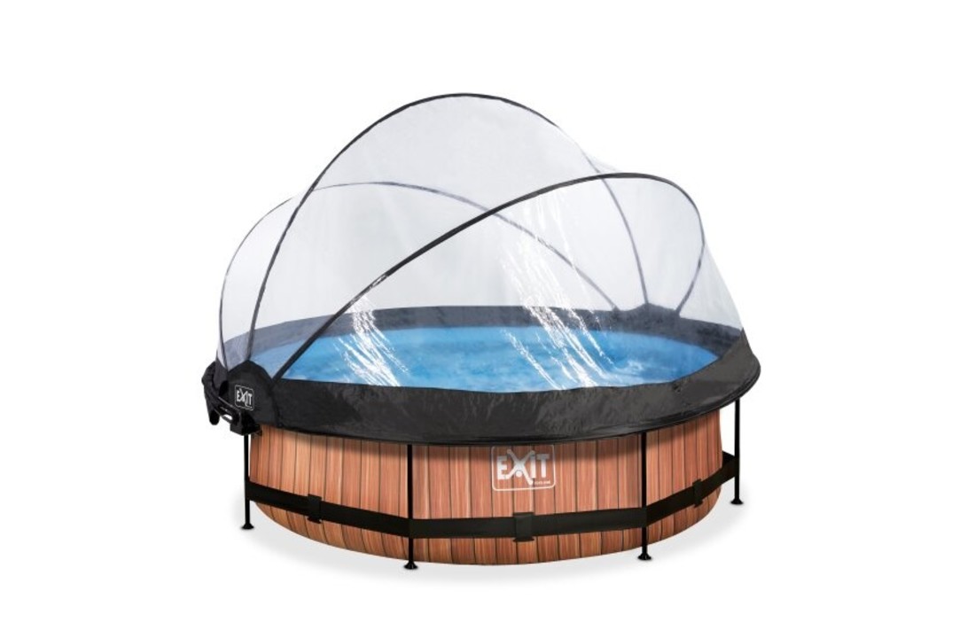 EXIT Toys zwembad Wood ø300x76cm met overkapping, schaduwdoek en filterpomp