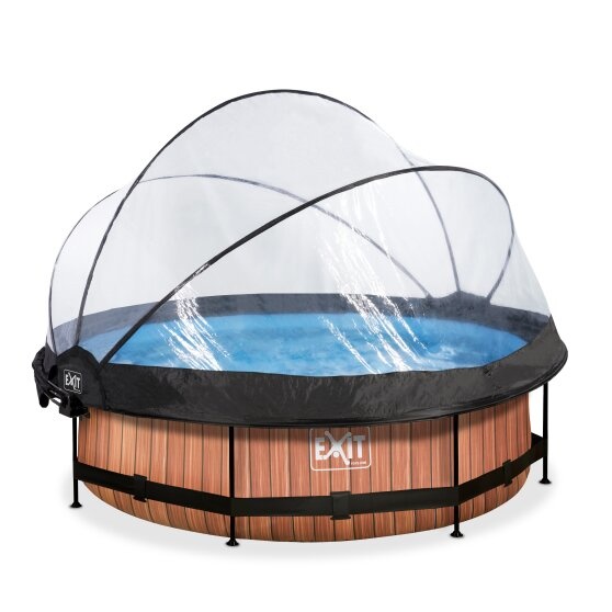 EXIT Toys zwembad Wood ø300x76cm met overkapping, schaduwdoek en filterpomp