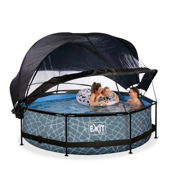 EXIT Toys zwembad Stone ø300x76cm met overkapping, schaduwdoek en filterpomp