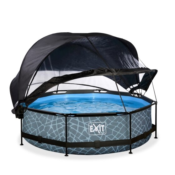 EXIT Toys zwembad Stone ø300x76cm met overkapping, schaduwdoek en filterpomp