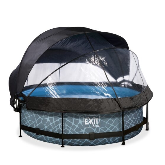 EXIT Toys zwembad Stone ø300x76cm met overkapping, schaduwdoek en filterpomp